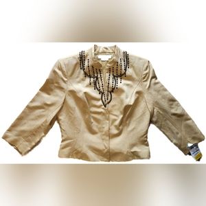 Kay Unger Beaded Silk-blend Cropped Jacket, Yellow - 12 NWT (vintage)